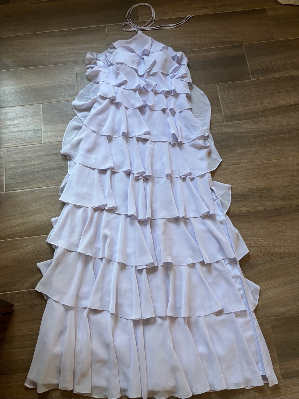 Revelry Carrie Chiffon Lavender Tiered Ruffled Halter Maxi Gown Dress